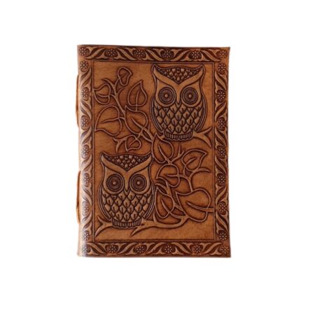 leather diary, owl diary, embossed, BrownLeather diary, handcrafted journal